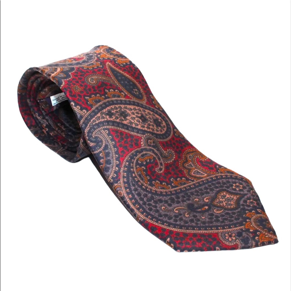 VTG Men's HALSTON Jewel Tone Red Navy Black Paisley Pattern Neck Tie Size 55"